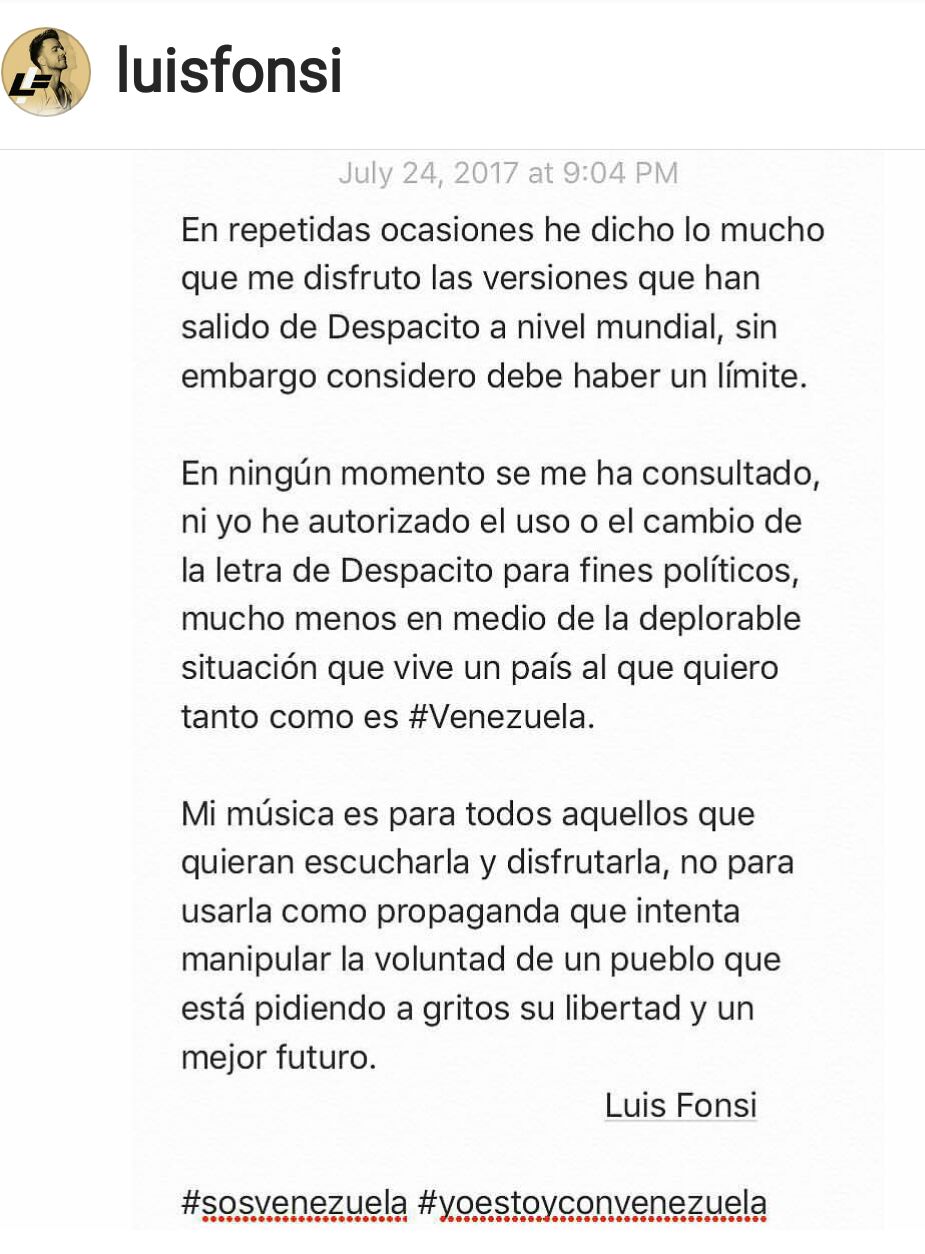 consumidor paz captura Presidente Maduro cambia letra de la canción Despacito. Luis Fonsi se  molesta – La Mendiga Politica